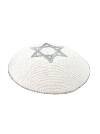 כיפה סרוגה מגן דוד כסף | כיפה סרוגה